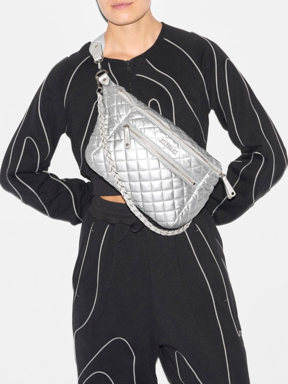 MZ Wallace Matte Silver Crosby Crossbody Sling Bag - Picture 8 of 9